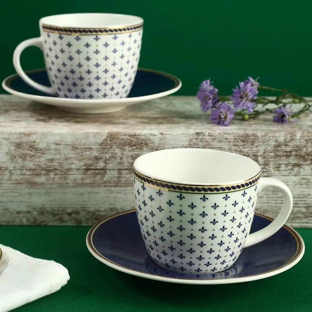 Sicilia Fine Bone China Cup & Saucer Set - Royal Blue - Set of 2 Pcs