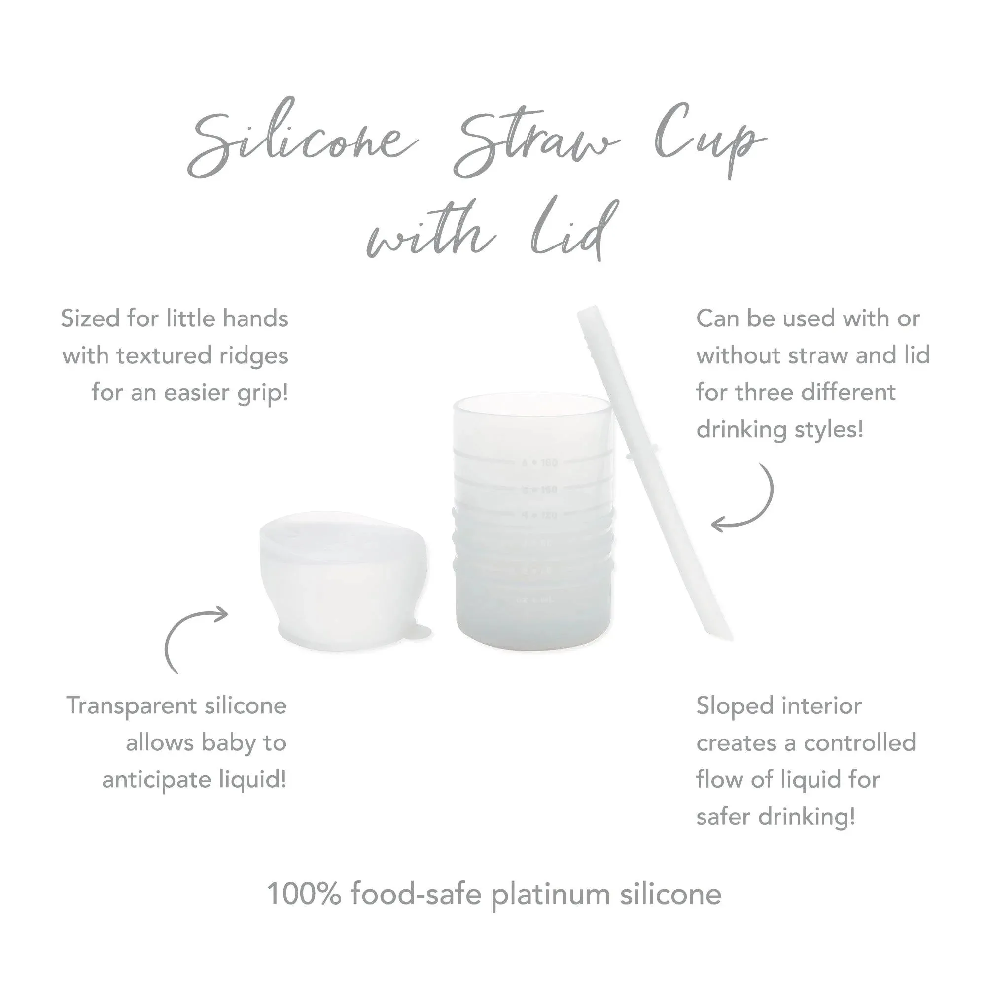 Silicone Straw Cup with Lid: Gray