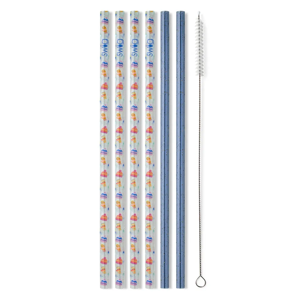 Snow Day   Blue Glitter Reusable Straw Set