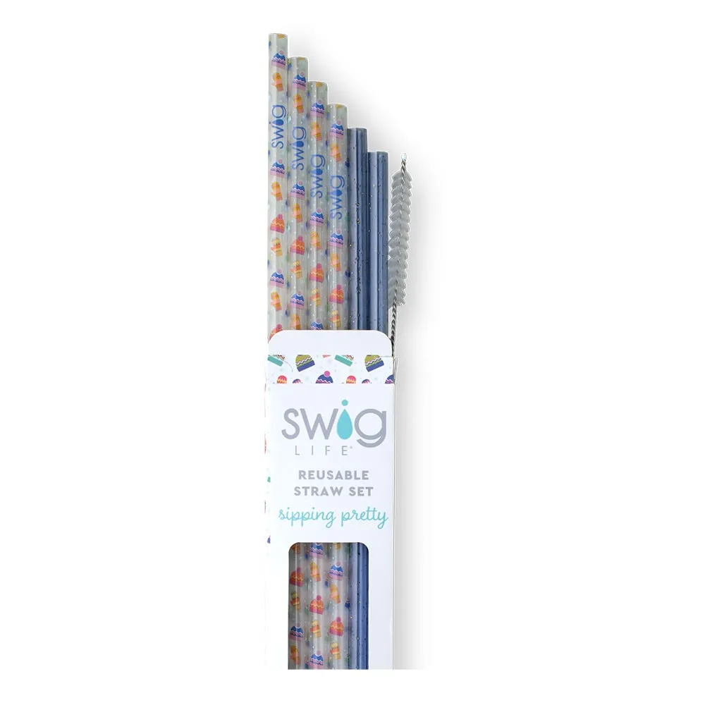 Snow Day   Blue Glitter Reusable Straw Set