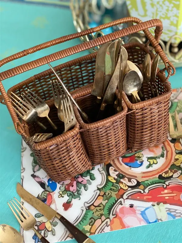 teak wood and Brass Flatware Set