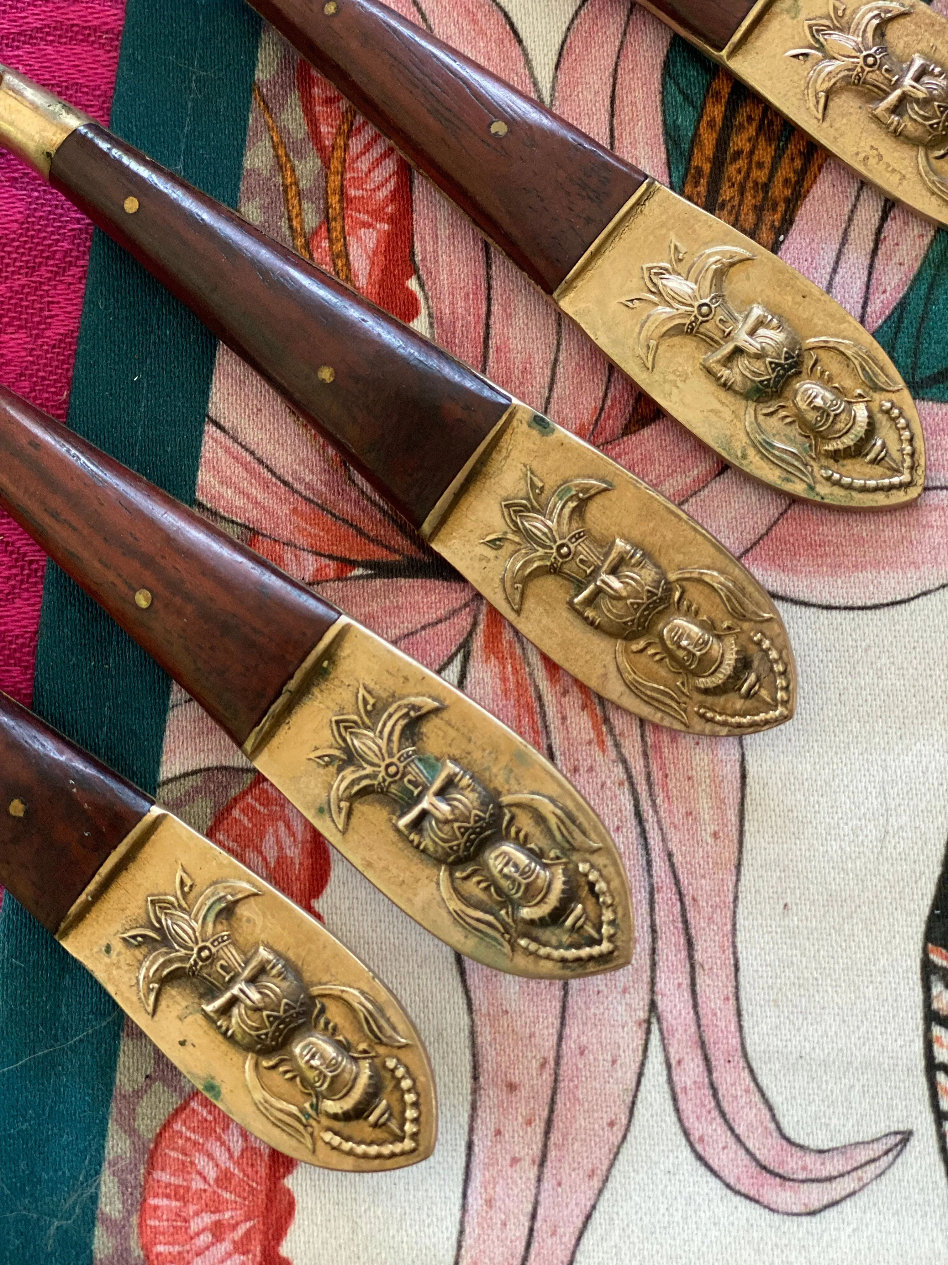 teak wood and Brass Flatware Set