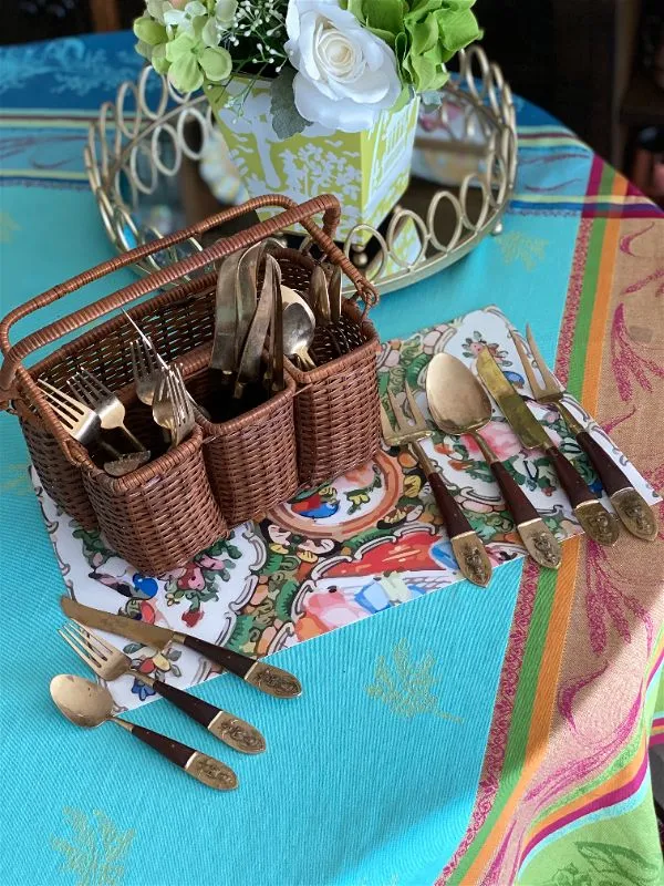 teak wood and Brass Flatware Set