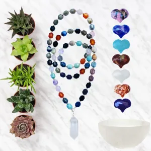 The Master Healer Crystal Set: Necklace and Chakra Healing Gemstone Heart Set