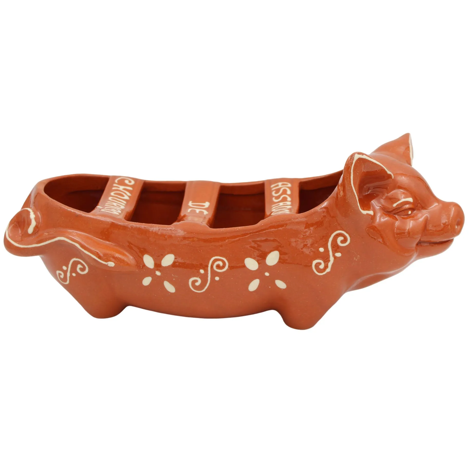 Traditional Portuguese Clay Terracotta Hand-Painted Happy Pig Sausage Roaster