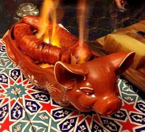 Traditional Portuguese Clay Terracotta Hand-Painted Happy Pig Sausage Roaster