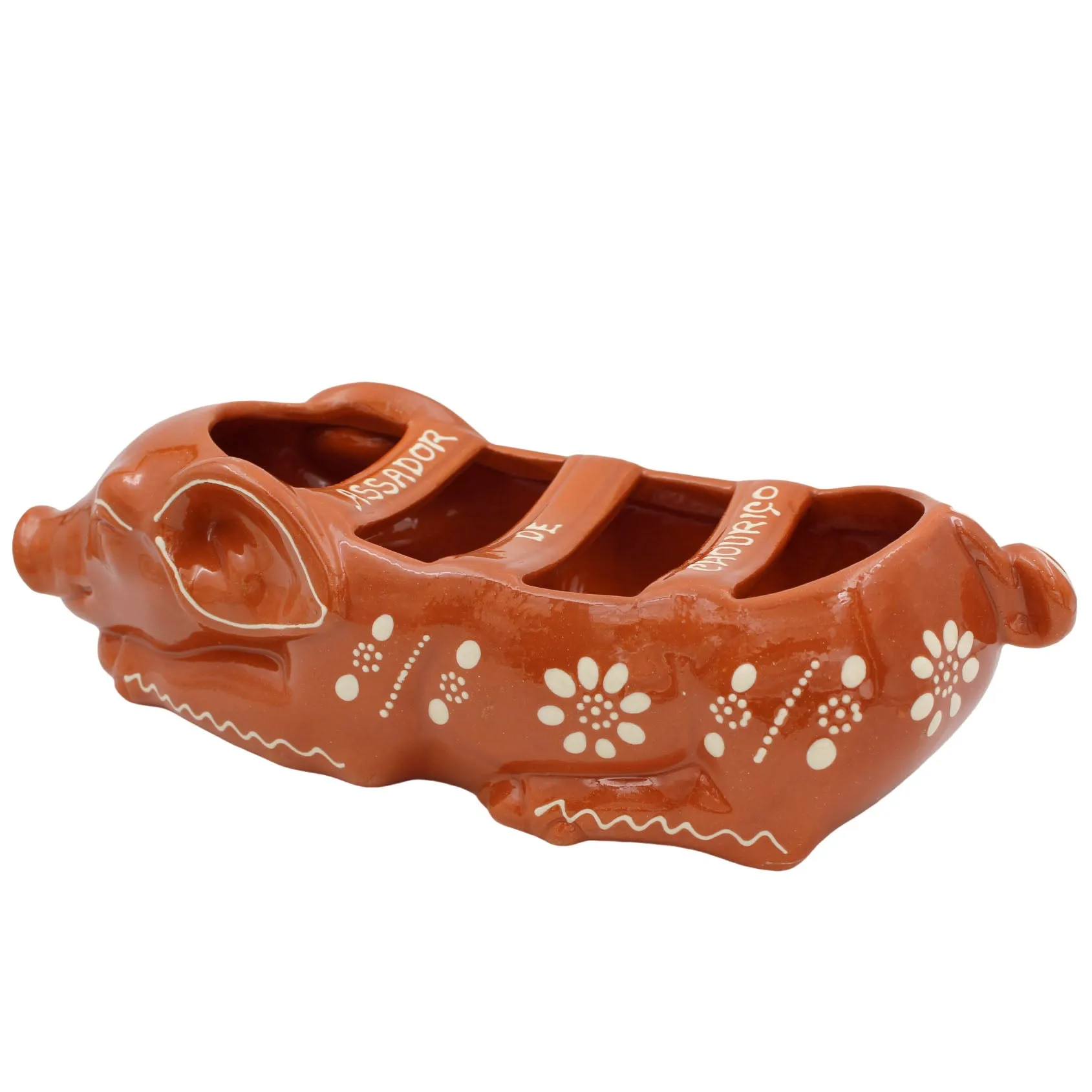 Traditional Portuguese Clay Terracotta Hand-Painted Sleeping Pig Sausage Roaster