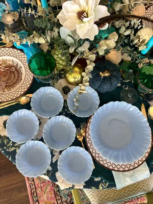 Vintage Bowl Set, Jeanette Blue Delphite Glass Berry Bowl Set, 1 Serving Bowl,  6 Small Bowls