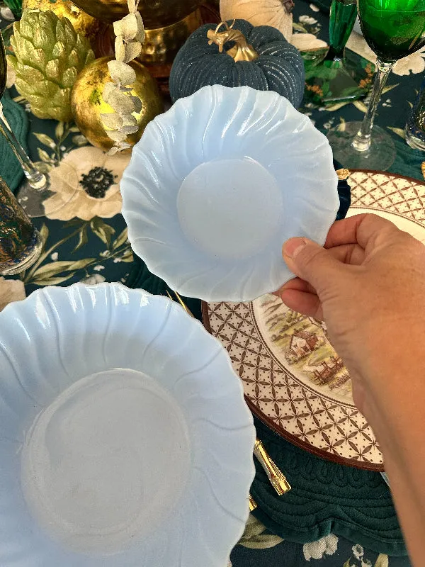 Vintage Bowl Set, Jeanette Blue Delphite Glass Berry Bowl Set, 1 Serving Bowl,  6 Small Bowls