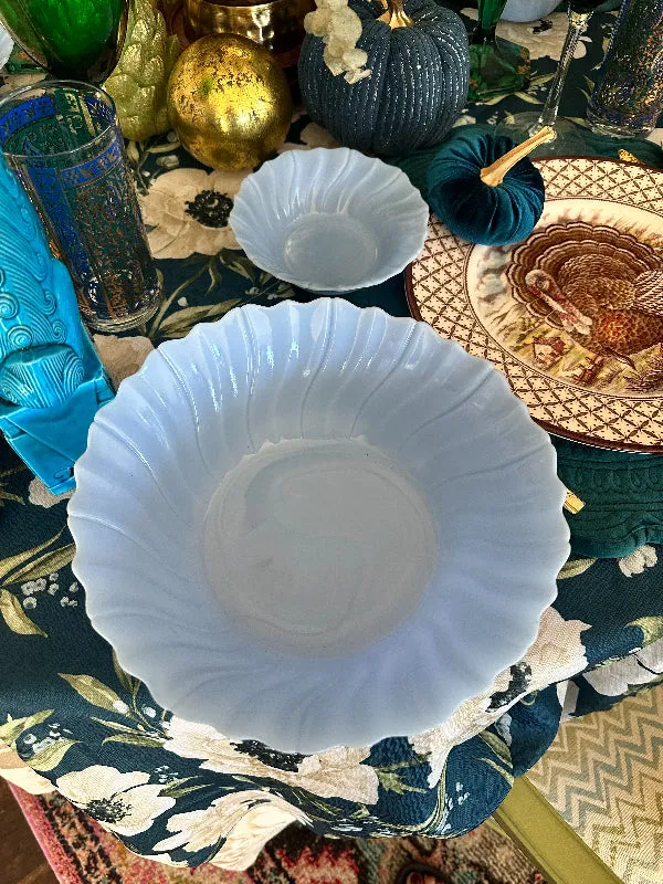 Vintage Bowl Set, Jeanette Blue Delphite Glass Berry Bowl Set, 1 Serving Bowl,  6 Small Bowls