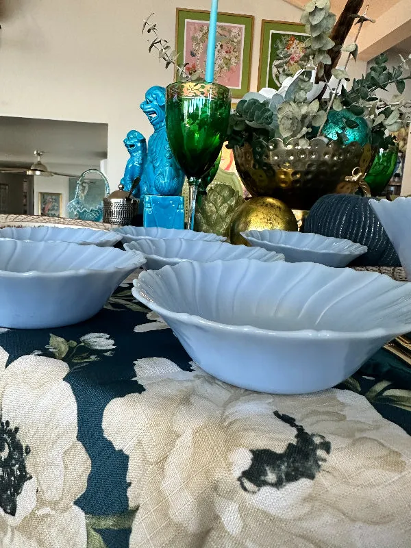 Vintage Bowl Set, Jeanette Blue Delphite Glass Berry Bowl Set, 1 Serving Bowl,  6 Small Bowls