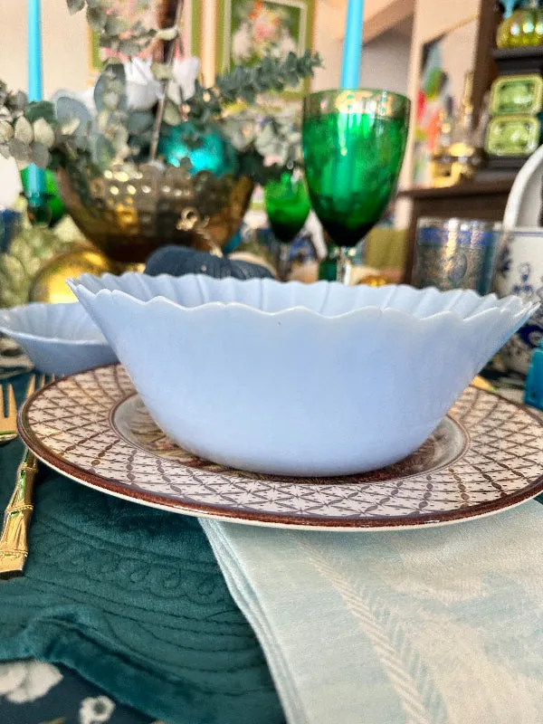 Vintage Bowl Set, Jeanette Blue Delphite Glass Berry Bowl Set, 1 Serving Bowl,  6 Small Bowls