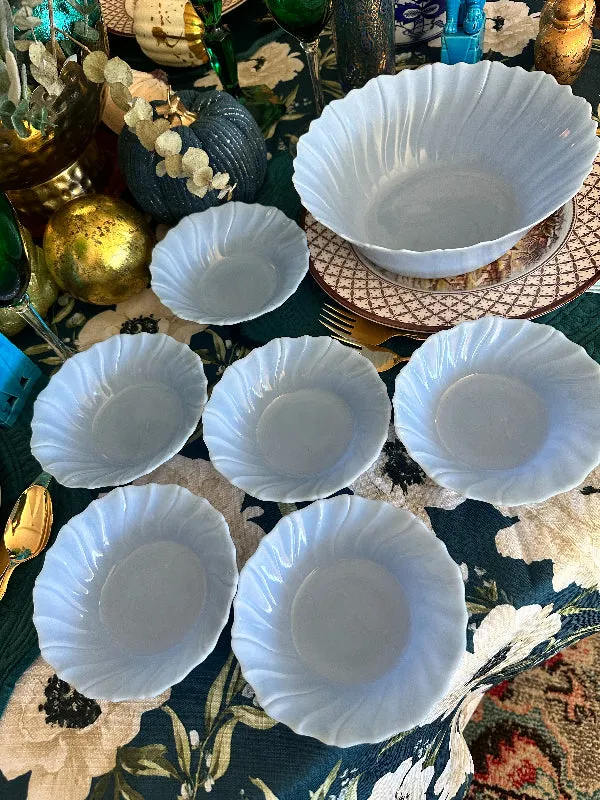 Vintage Bowl Set, Jeanette Blue Delphite Glass Berry Bowl Set, 1 Serving Bowl,  6 Small Bowls