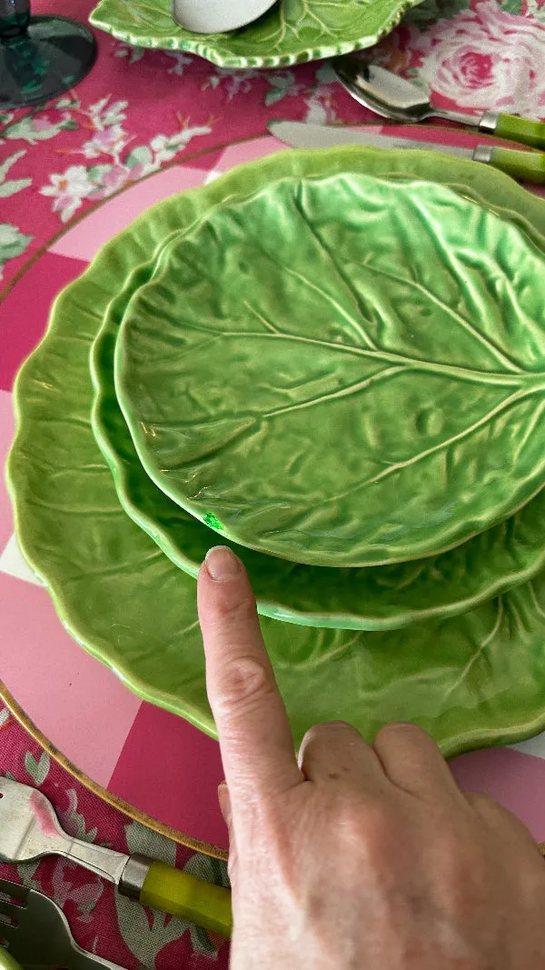 Vintage China Set, Green Cabbage Leaf, Olfaire, 4 Dinner Plates, 4 Salad Plates, 4 Dessert Plates, Leaf Serving Plate, Small Serving Bowl