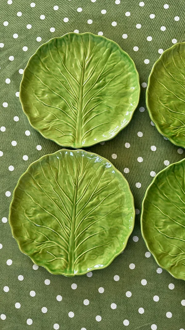 Vintage China Set, Green Cabbage Leaf, Olfaire, 4 Dinner Plates, 4 Salad Plates, 4 Dessert Plates, Leaf Serving Plate, Small Serving Bowl