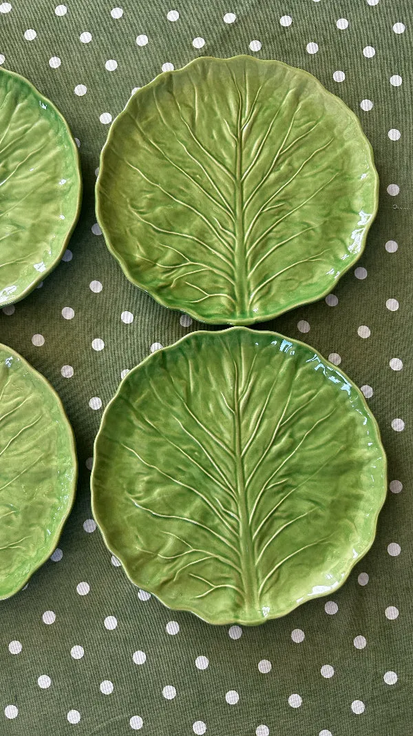 Vintage China Set, Green Cabbage Leaf, Olfaire, 4 Dinner Plates, 4 Salad Plates, 4 Dessert Plates, Leaf Serving Plate, Small Serving Bowl