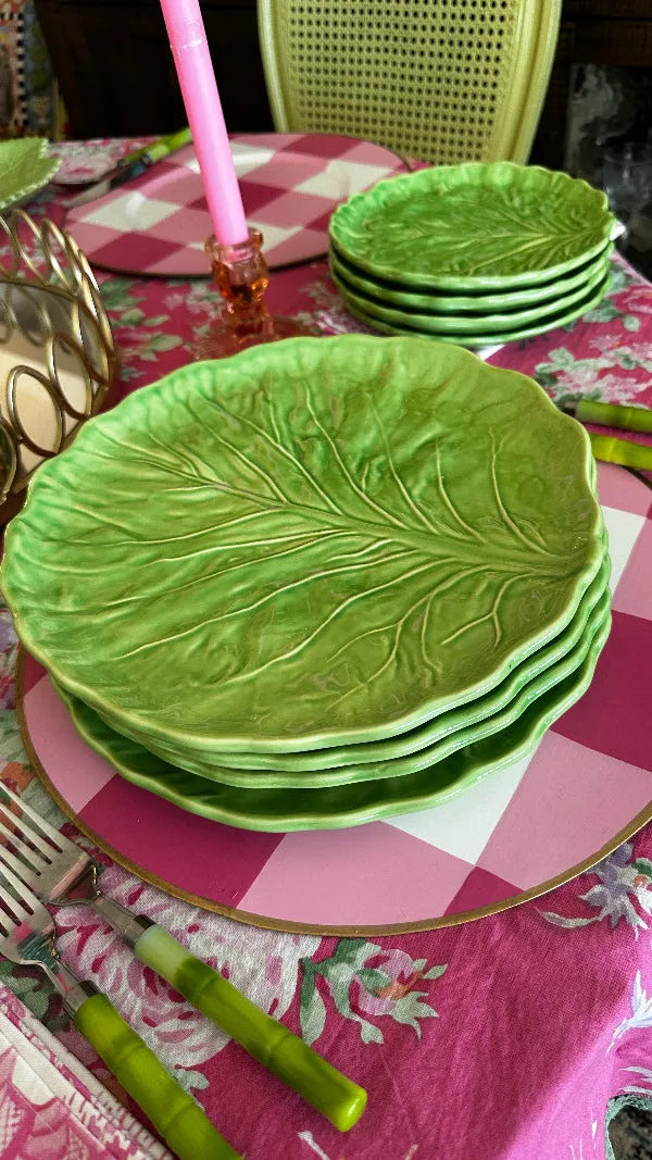 Vintage China Set, Green Cabbage Leaf, Olfaire, 4 Dinner Plates, 4 Salad Plates, 4 Dessert Plates, Leaf Serving Plate, Small Serving Bowl