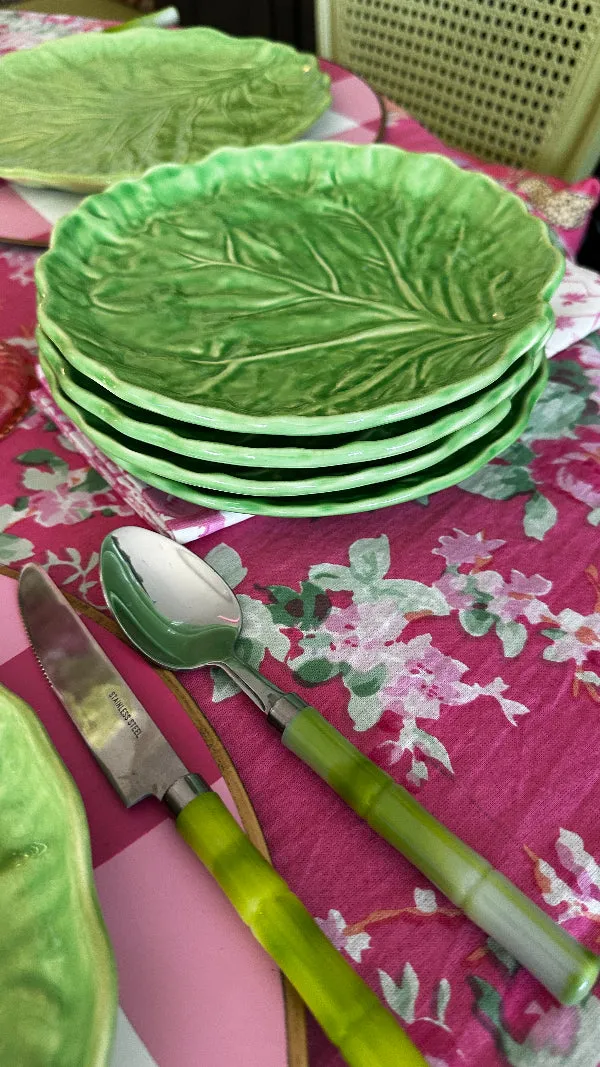 Vintage China Set, Green Cabbage Leaf, Olfaire, 4 Dinner Plates, 4 Salad Plates, 4 Dessert Plates, Leaf Serving Plate, Small Serving Bowl