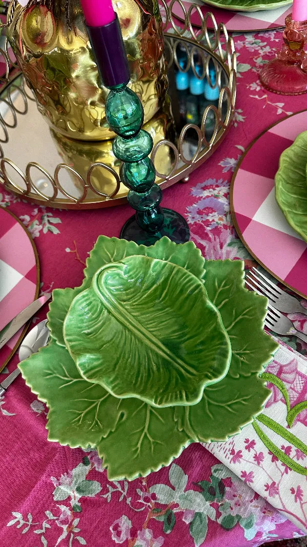 Vintage China Set, Green Cabbage Leaf, Olfaire, 4 Dinner Plates, 4 Salad Plates, 4 Dessert Plates, Leaf Serving Plate, Small Serving Bowl