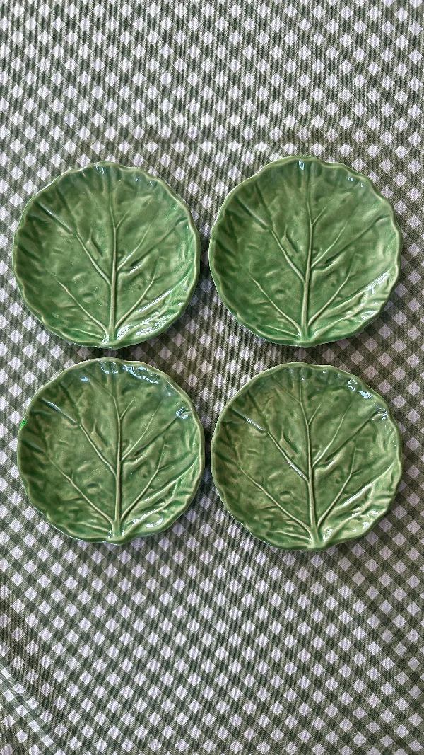 Vintage China Set, Green Cabbage Leaf, Olfaire, 4 Dinner Plates, 4 Salad Plates, 4 Dessert Plates, Leaf Serving Plate, Small Serving Bowl