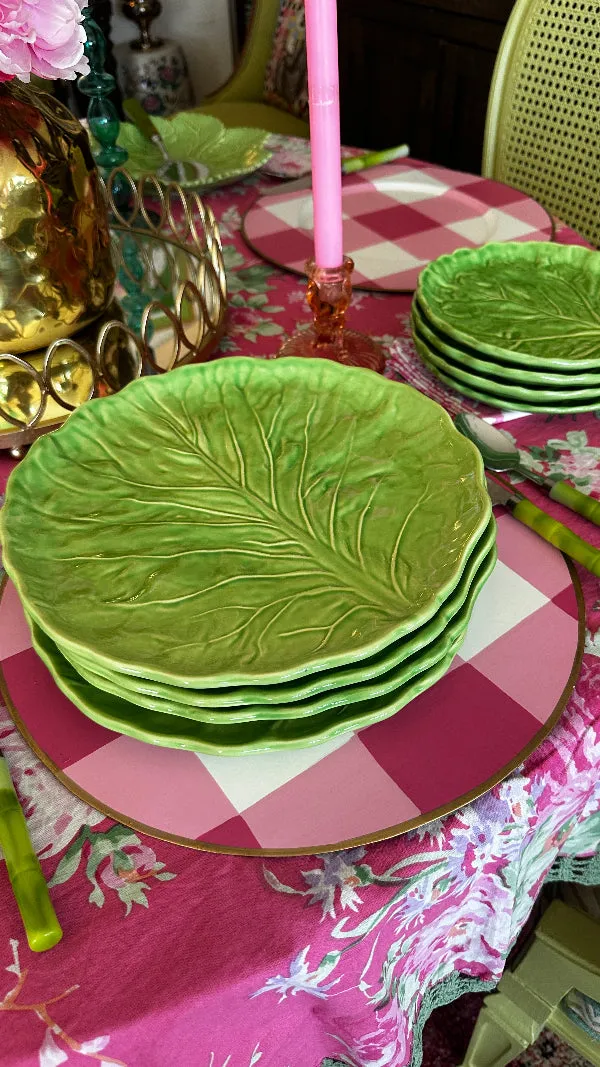 Vintage China Set, Green Cabbage Leaf, Olfaire, 4 Dinner Plates, 4 Salad Plates, 4 Dessert Plates, Leaf Serving Plate, Small Serving Bowl