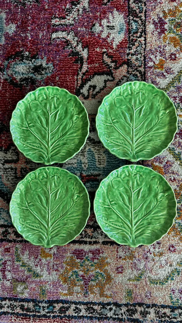 Vintage China Set, Green Cabbage Leaf, Olfaire, 4 Dinner Plates, 4 Salad Plates, 4 Dessert Plates, Leaf Serving Plate, Small Serving Bowl