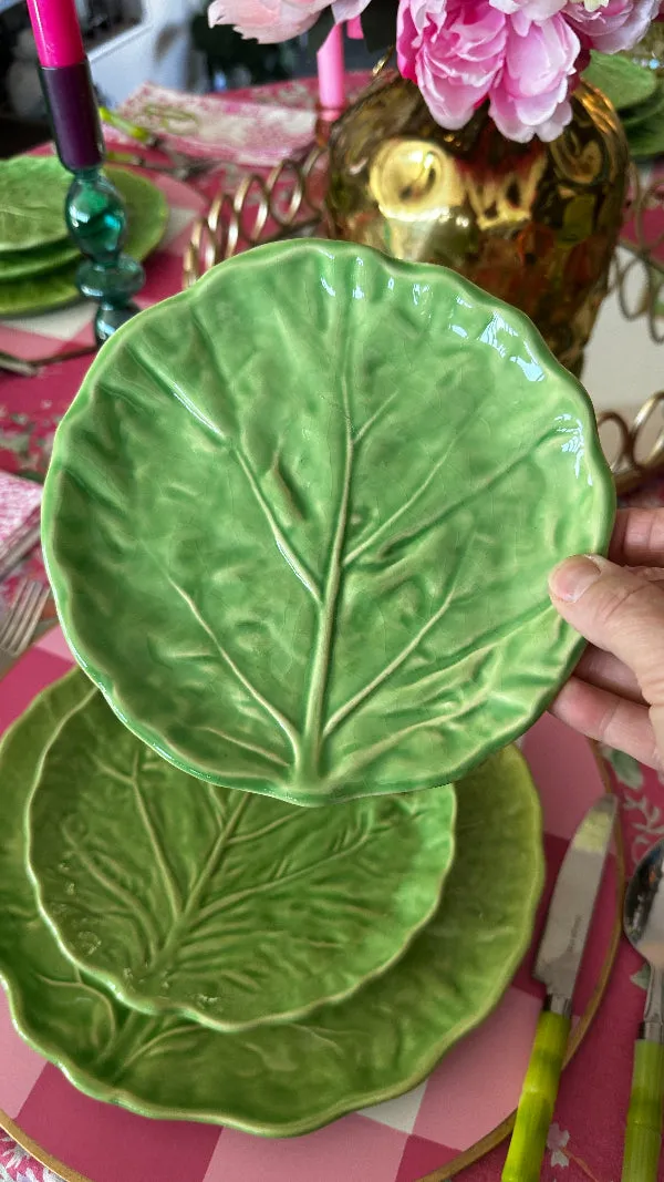 Vintage China Set, Green Cabbage Leaf, Olfaire, 4 Dinner Plates, 4 Salad Plates, 4 Dessert Plates, Leaf Serving Plate, Small Serving Bowl