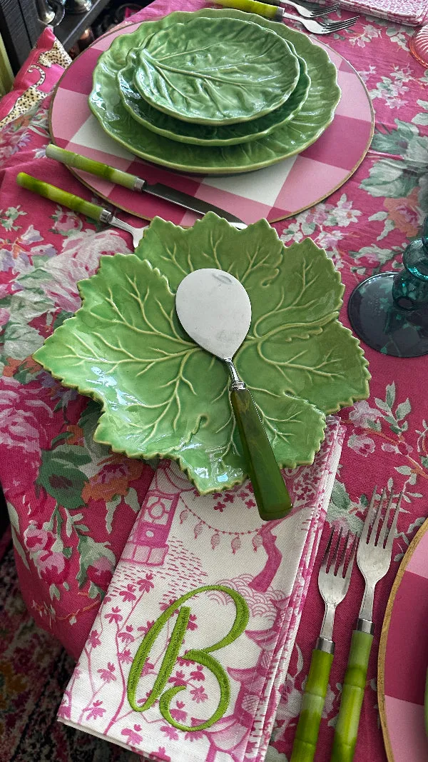 Vintage China Set, Green Cabbage Leaf, Olfaire, 4 Dinner Plates, 4 Salad Plates, 4 Dessert Plates, Leaf Serving Plate, Small Serving Bowl