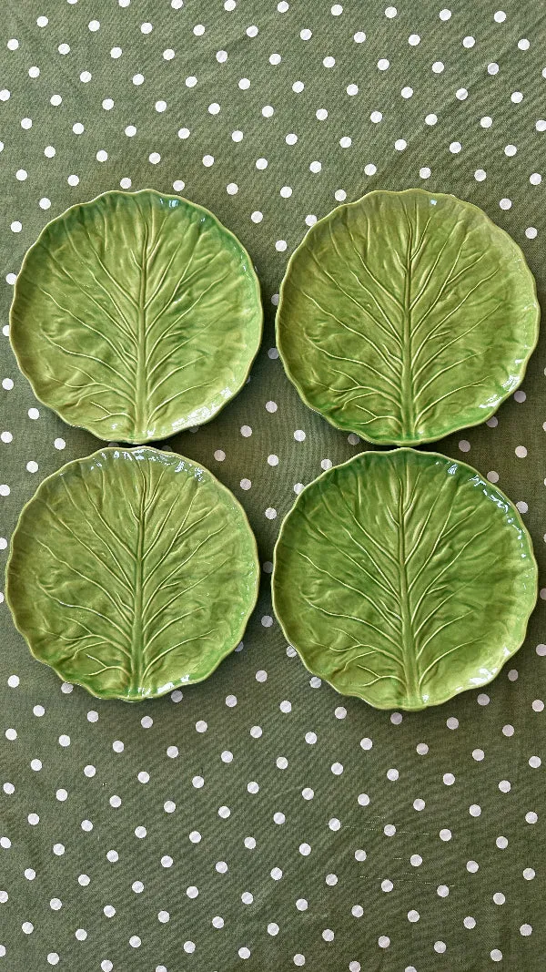 Vintage China Set, Green Cabbage Leaf, Olfaire, 4 Dinner Plates, 4 Salad Plates, 4 Dessert Plates, Leaf Serving Plate, Small Serving Bowl