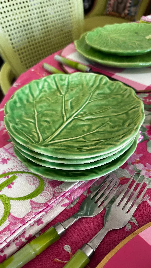 Vintage China Set, Green Cabbage Leaf, Olfaire, 4 Dinner Plates, 4 Salad Plates, 4 Dessert Plates, Leaf Serving Plate, Small Serving Bowl