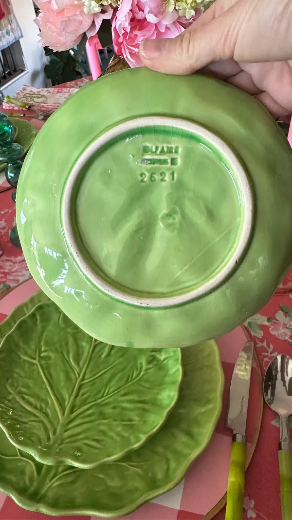 Vintage China Set, Green Cabbage Leaf, Olfaire, 4 Dinner Plates, 4 Salad Plates, 4 Dessert Plates, Leaf Serving Plate, Small Serving Bowl