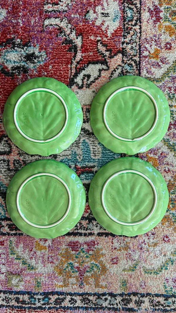 Vintage China Set, Green Cabbage Leaf, Olfaire, 4 Dinner Plates, 4 Salad Plates, 4 Dessert Plates, Leaf Serving Plate, Small Serving Bowl