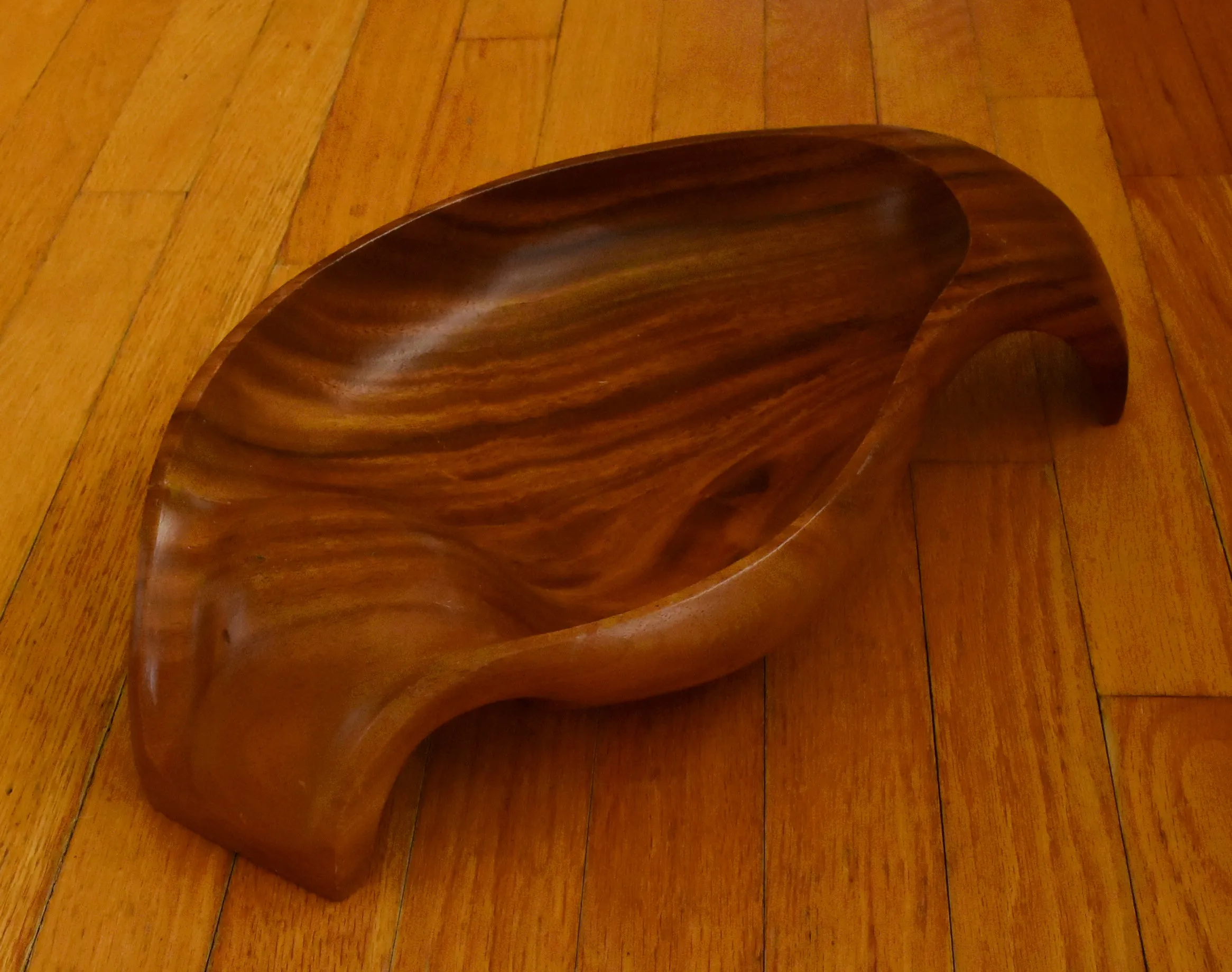 Vintage Hand Carved Monkey Pod Wood Salad Bowl Set