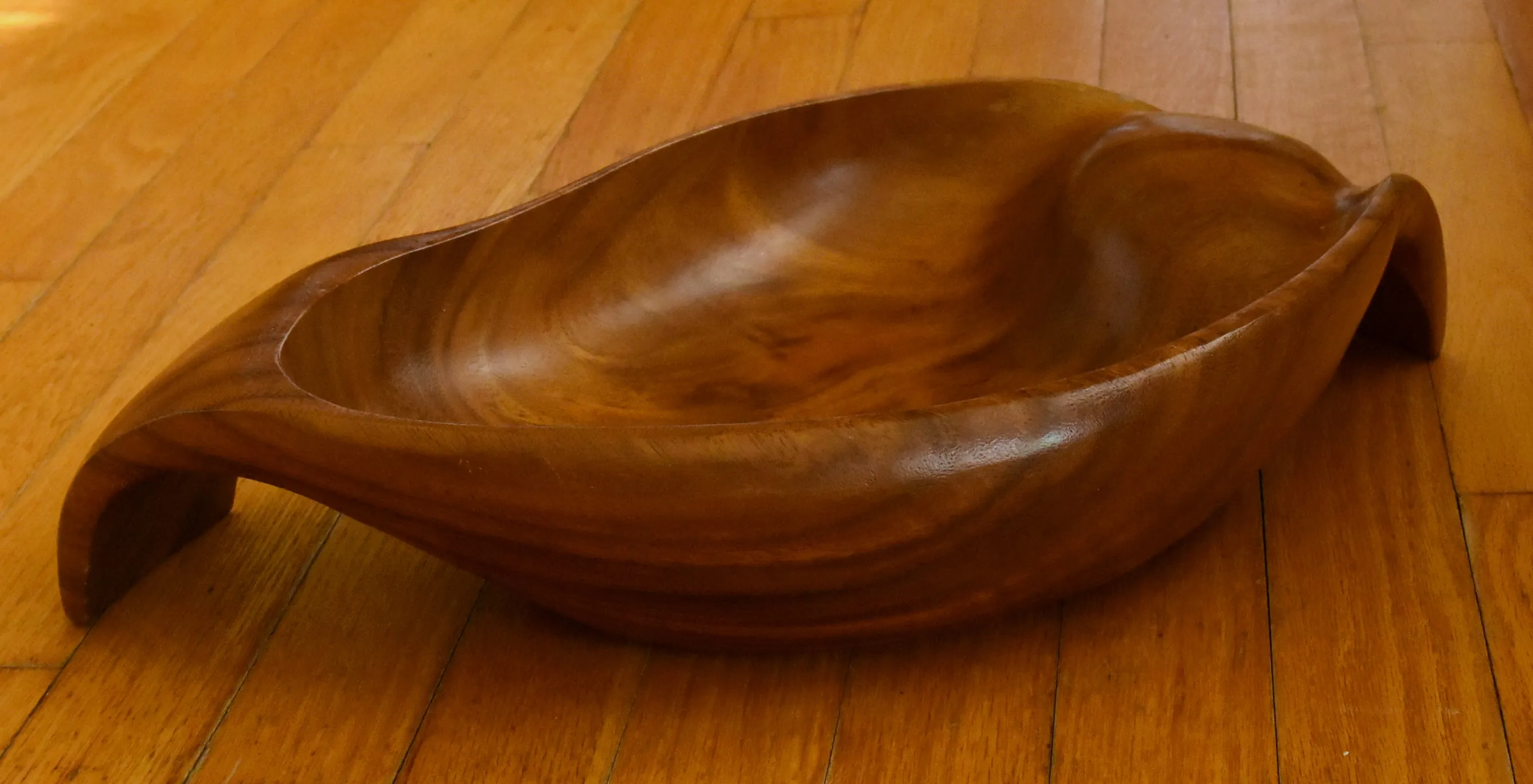 Vintage Hand Carved Monkey Pod Wood Salad Bowl Set