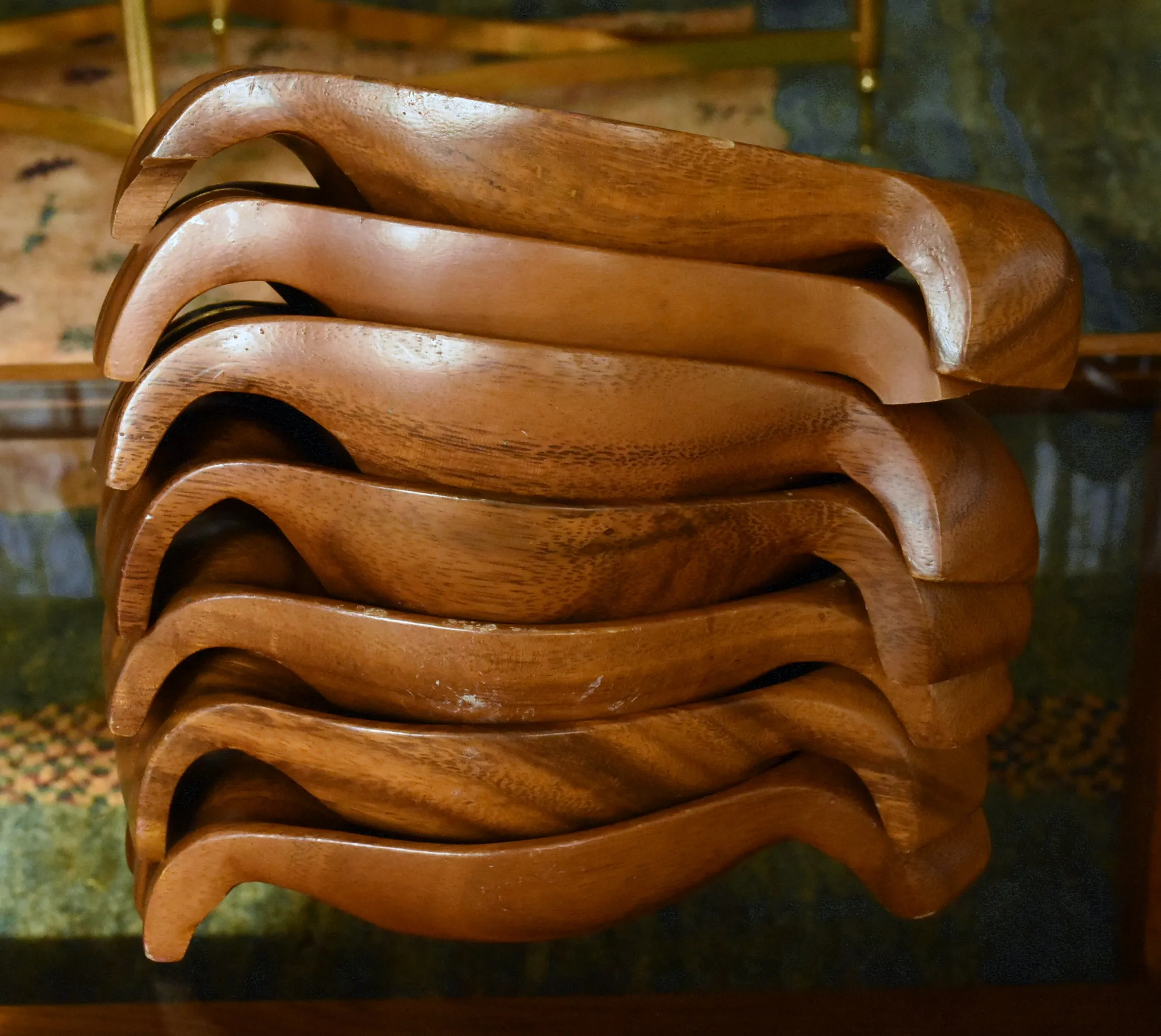 Vintage Hand Carved Monkey Pod Wood Salad Bowl Set