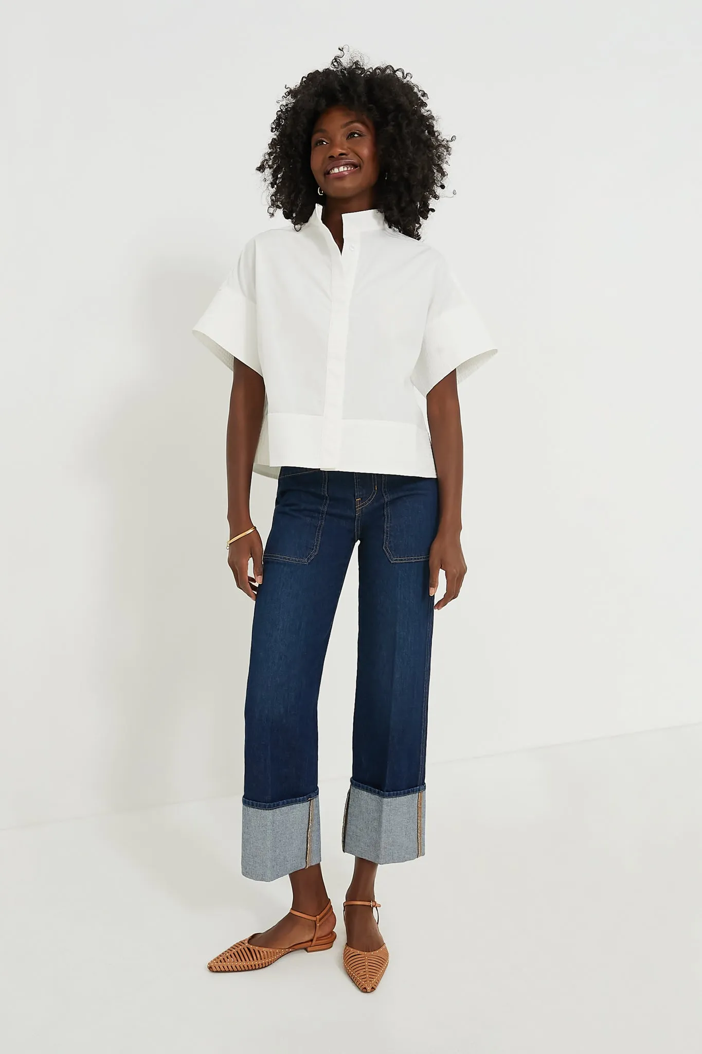 White Trapunto Stitch Sofia Shirt