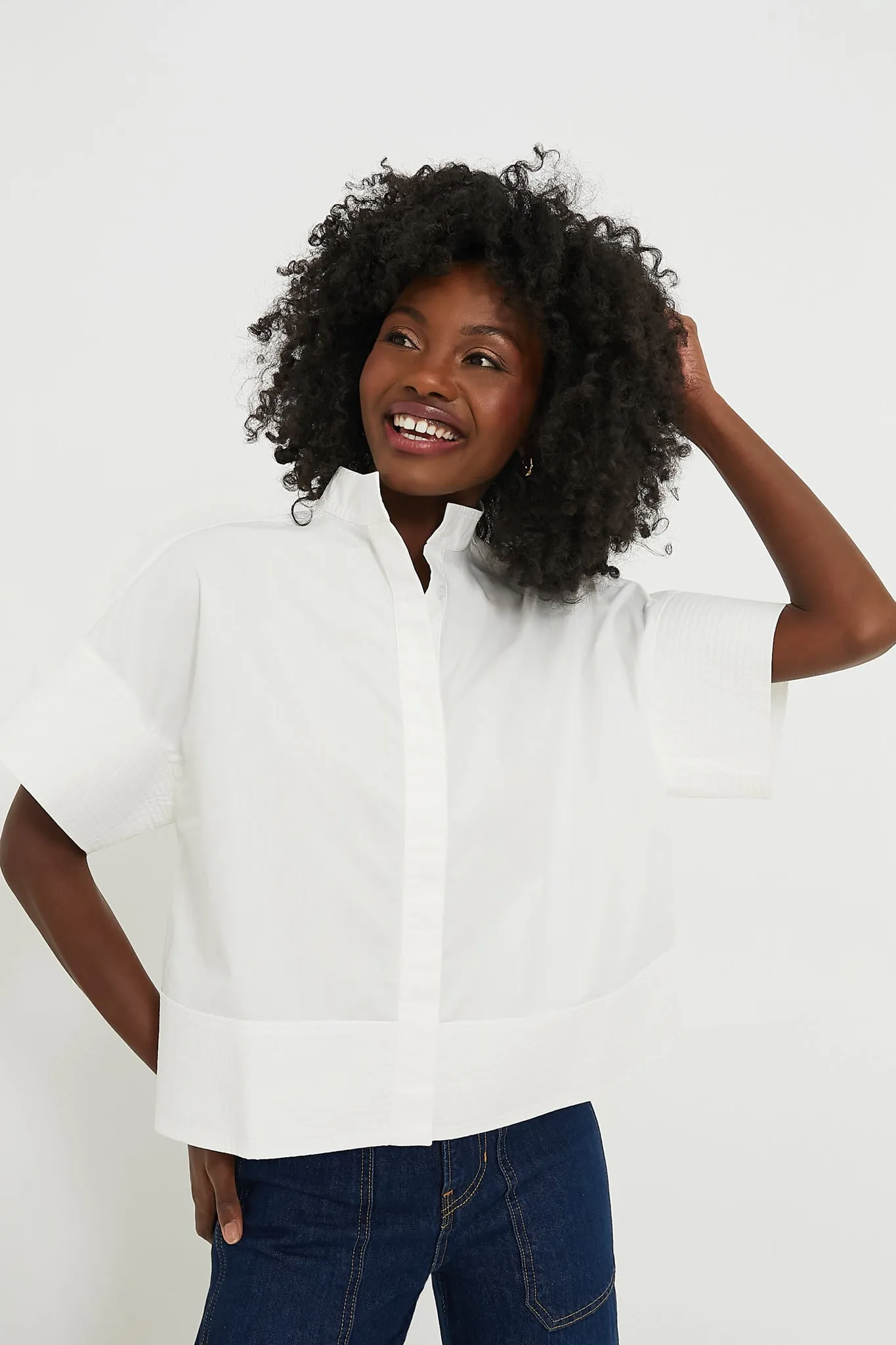 White Trapunto Stitch Sofia Shirt