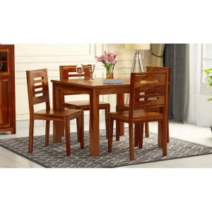 WiproWood Sheesham Wood 4 Seater Dining Table with Chair Four Seater Wooden Dining Room Set Dinner Table || Solid Wood Dining Room Sets for Living Room Home Restaurant -Honey Teak Finish