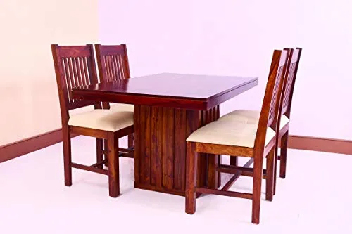 Wood World Furniture 4 Seater Dining Table Set for Living Rooms Dining Table with 4 Chairs Furniture for Home Sheesham Wood (Maching   Maple Finish)