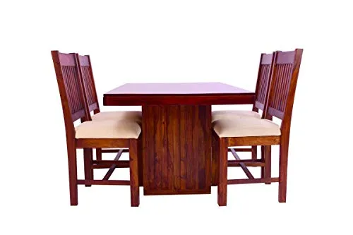 Wood World Furniture 4 Seater Dining Table Set for Living Rooms Dining Table with 4 Chairs Furniture for Home Sheesham Wood (Maching   Maple Finish)