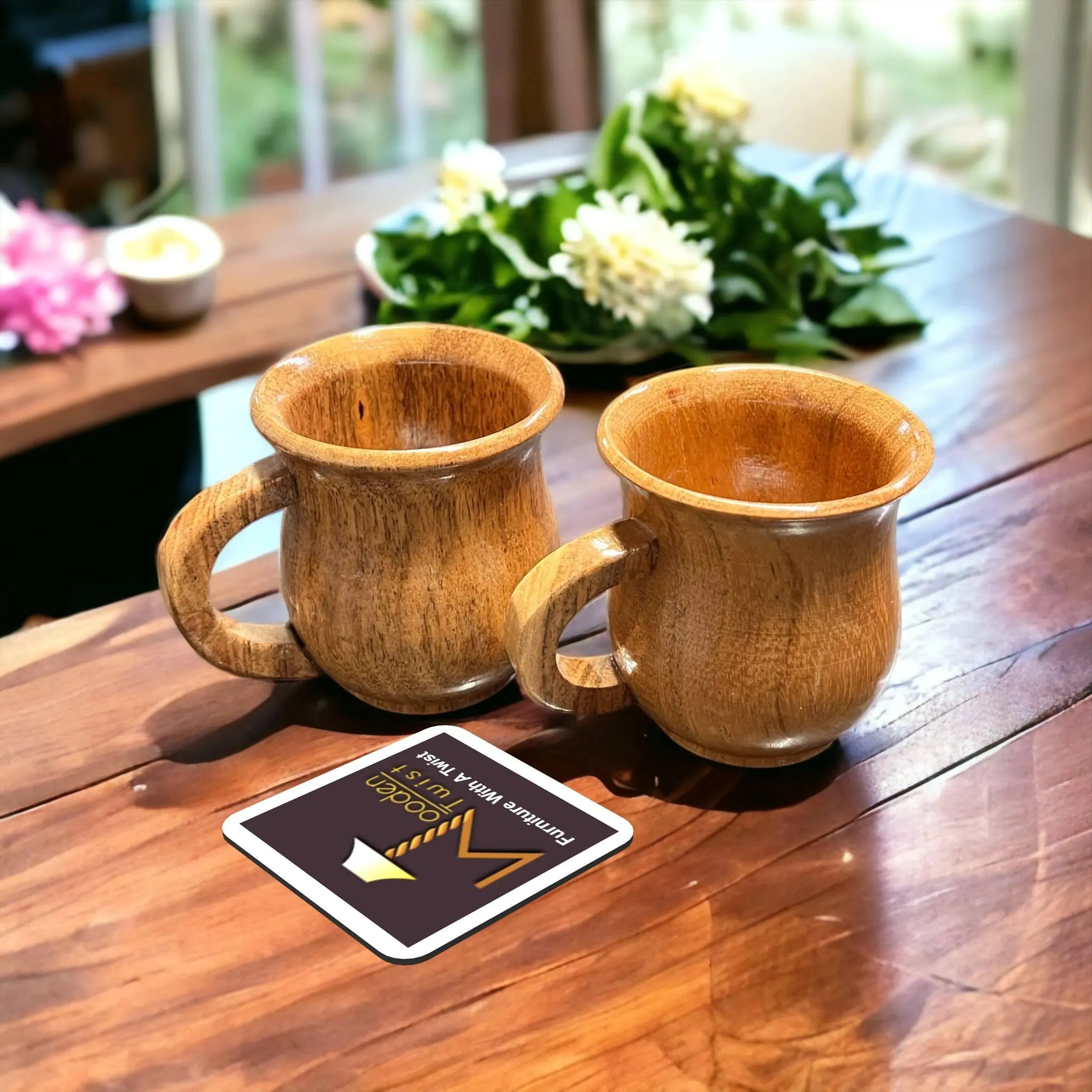 Wooden Twist Gripping Acacia Wood Gripping Tea & Coffee Cup ( Set of 2 )